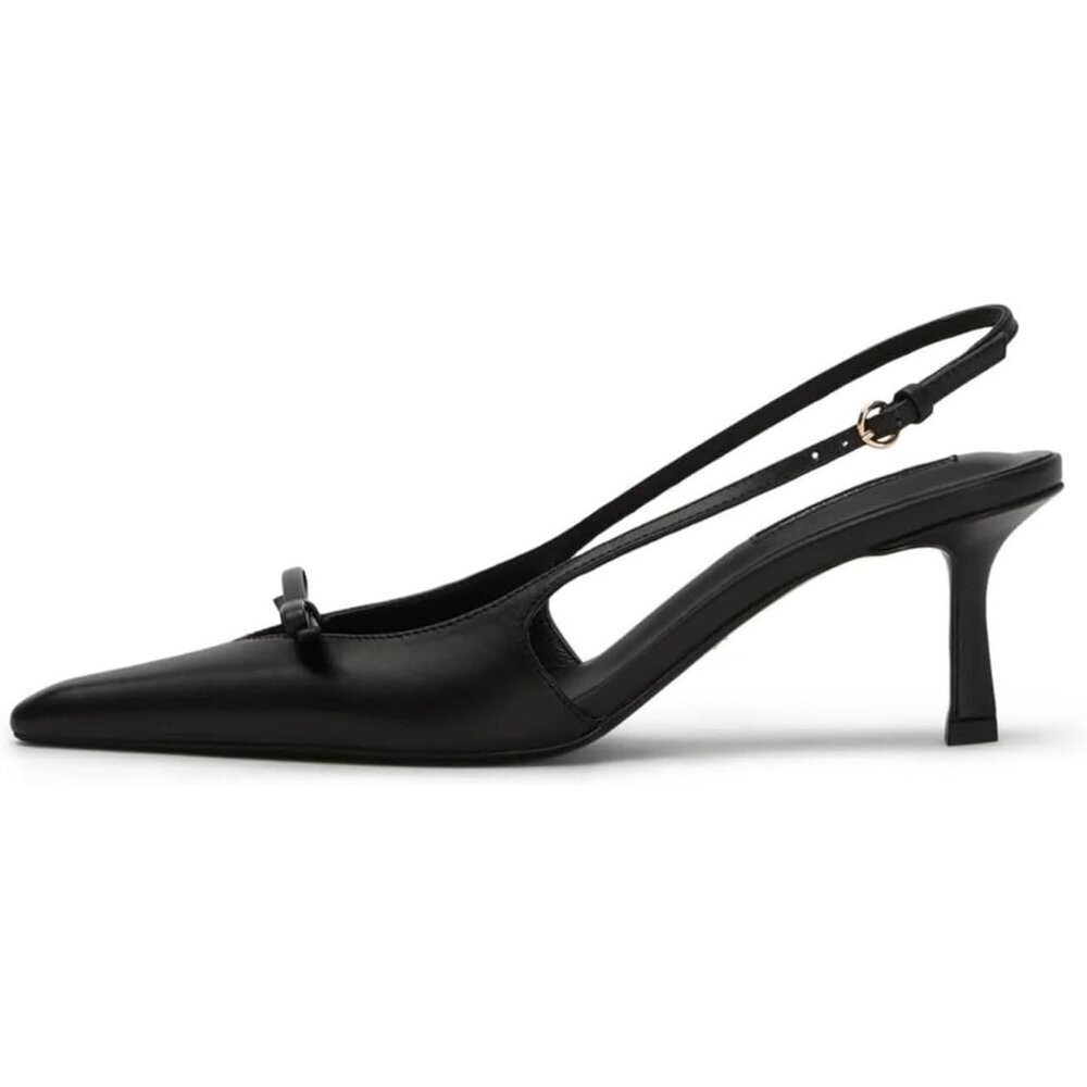 Women's Black Matte Kitten Heels With Bow Pointed Close Toe Pumps Dress Party